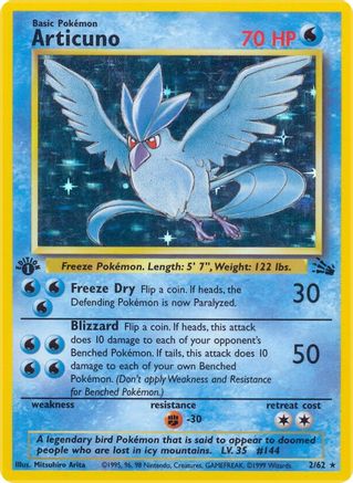 Articuno (2) 002/62 - 1st Edition Holofoil Fossil - Holo Rare