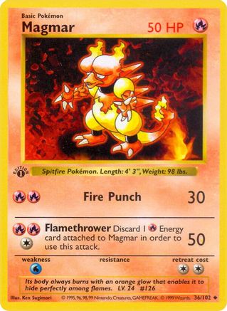 Magmar 036/102 - 1st Edition Base Set Shadowless - Uncommon