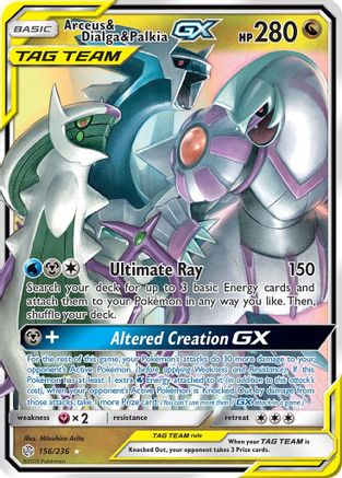 ultra rare arceus pokemon card Arceus & Dialga & Palkia GX 156/236 - Holofoil SM Cosmic Eclipse