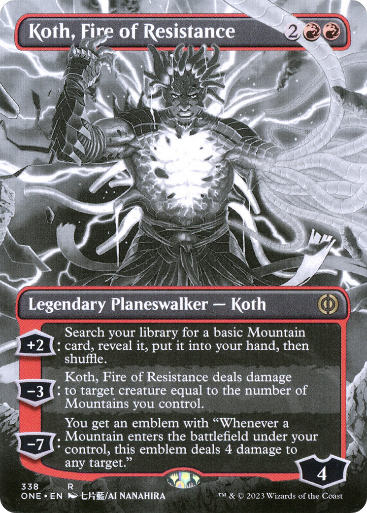 Koth, Fire of Resistance (Borderless) (ONE-338) - Phyrexia: All Will Be One: (Showcase) (Borderless)