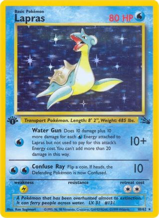 Lapras (10) 010/62 - 1st Edition Holofoil Fossil - Holo Rare