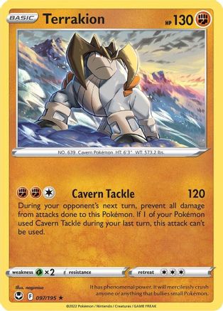 Terrakion 097/195 - Reverse Holofoil SWSH12 Silver Tempest - Holo Rare