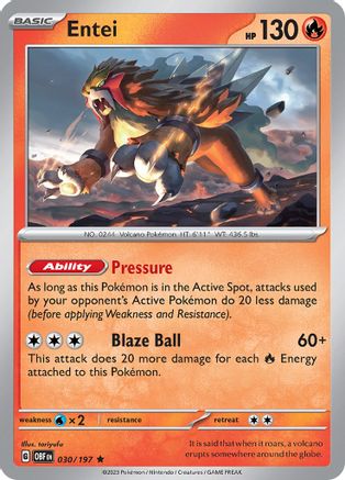 Entei 030/197 - Reverse Holofoil SV03 Obsidian Flames - Rare