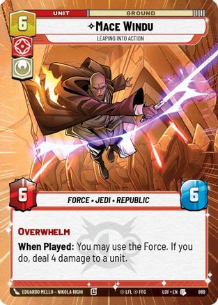 Mace Windu - Leaping into Action (Hyperspace Foil) (889) - Legends of the Force Foil