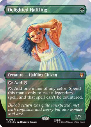 Delighted Halfling (Borderless) (Surge Foil) (HOC-065) - The Hobbit: Eternal-Legal Foil