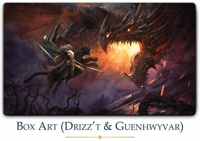 Adventures in the Forgotten Realms Box Art (Drizz’t & Guenhwyvan) - Magali Villeneuve - Premium Stitched Serialized Playmat