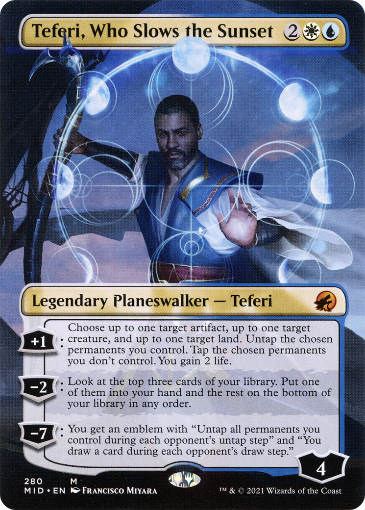 Teferi, Who Slows the Sunset (Borderless) (MID-280) - Innistrad: Midnight Hunt (Borderless) Foil