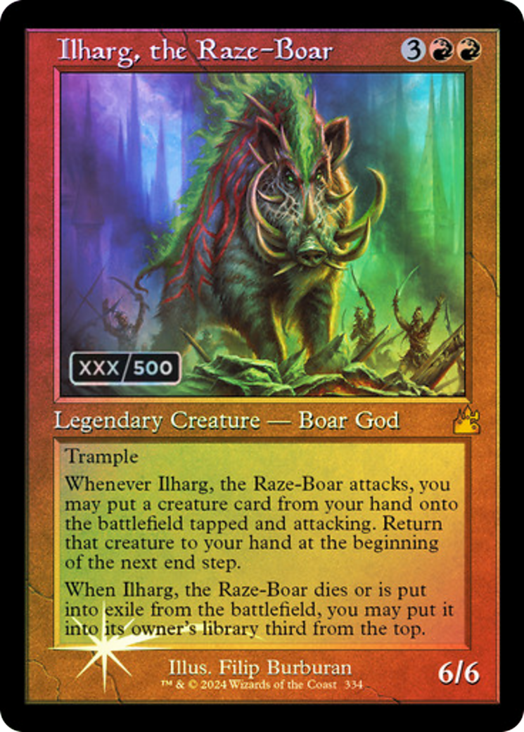 Ilharg, the Raze-Boar (Retro Frame) (Serial Numbered) (RVR-334Z) - Ravnica Remastered Foil