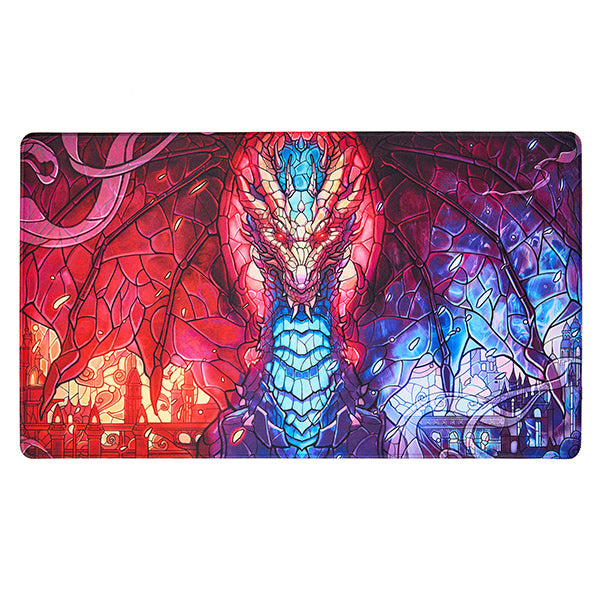 Playmat: Stained Glass - Fire & Ice Dragon (24" x 14")