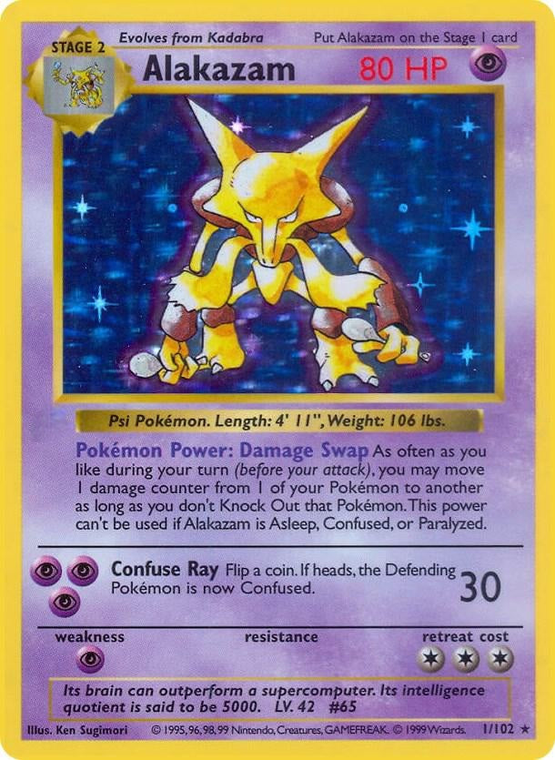 Alakazam 001  - Unlimited Holofoil Base Set Shadowless - Holo Rare