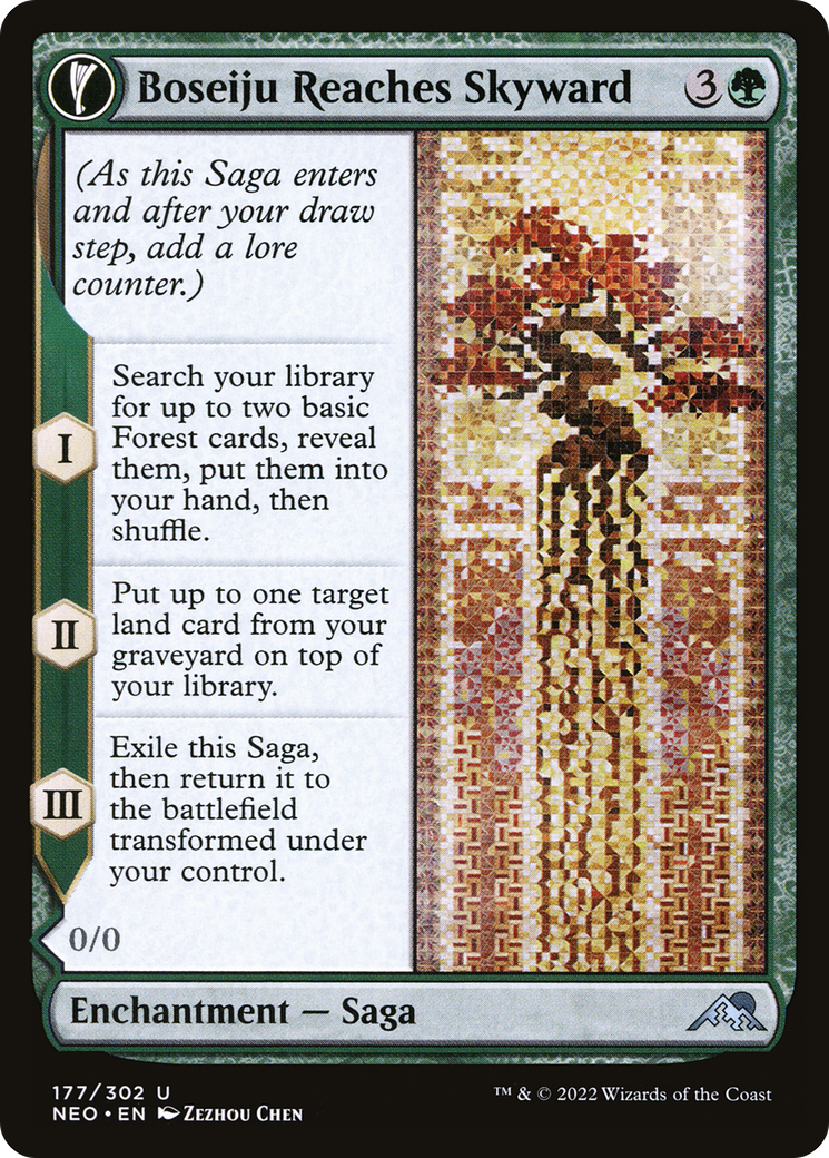 Boseiju Reaches Skyward (NEO-177) - Kamigawa: Neon Dynasty: (fandfc, enchantment)