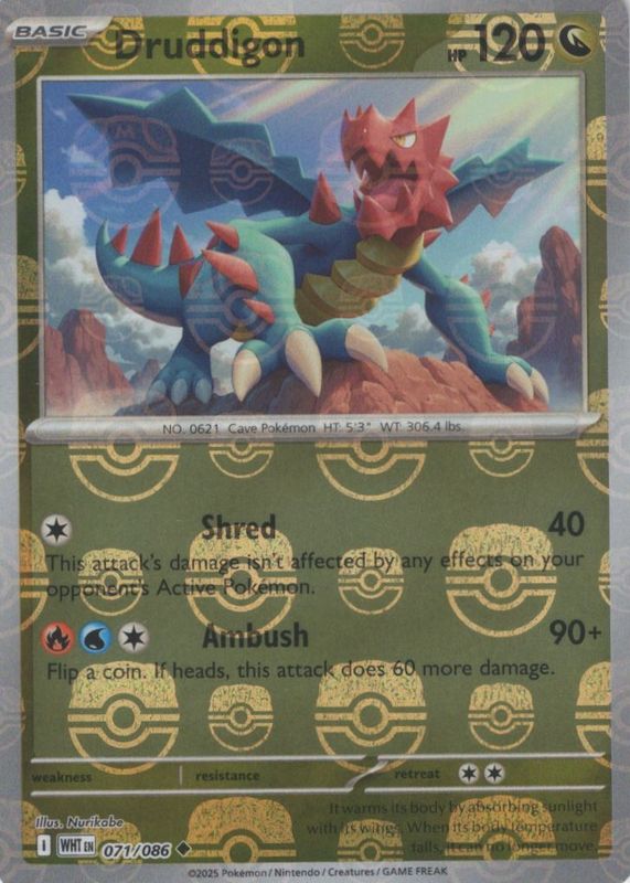 Druddigon (Master Ball Pattern) 071/086  - Holofoil SV White Flare - Uncommon