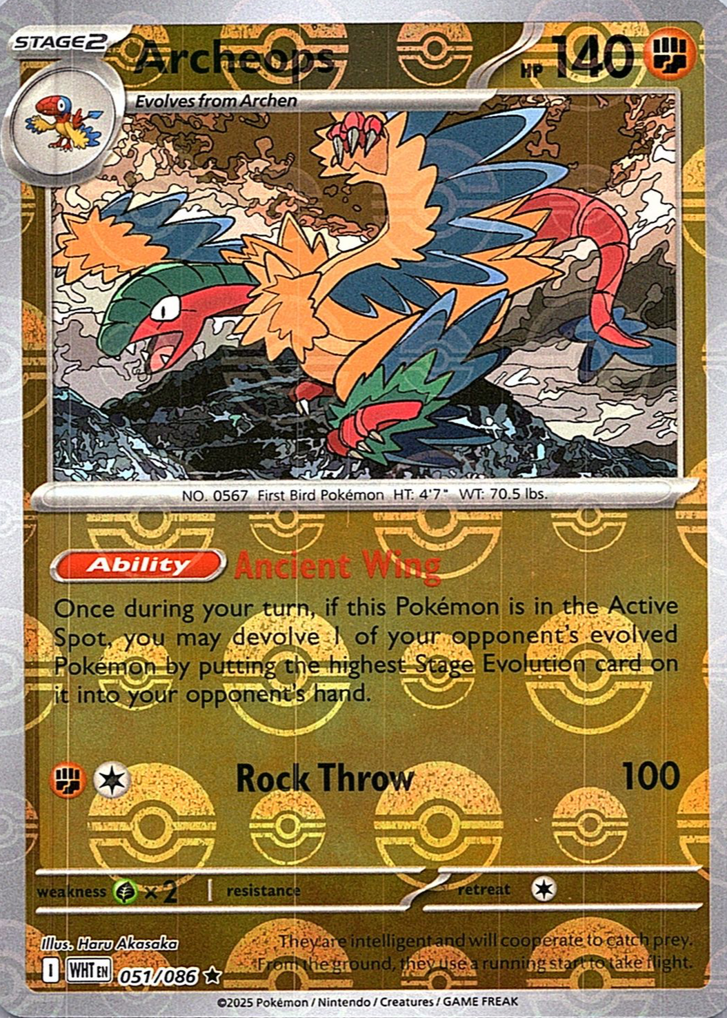 Archeops (Poke Ball Pattern) 051/086  - Holofoil SV White Flare - Rare