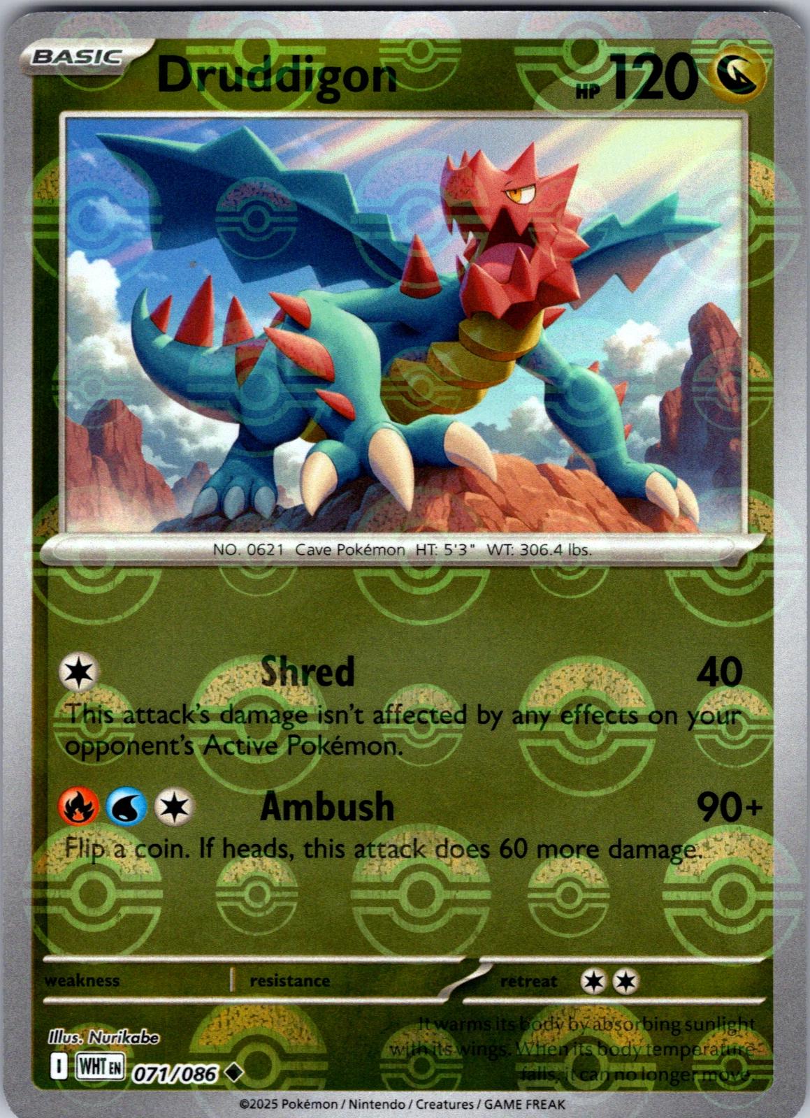 Druddigon (Poke Ball Pattern) 071/086  - Holofoil SV White Flare - Uncommon