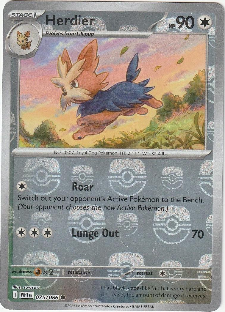 Herdier (Master Ball Pattern) 075/086  - Holofoil SV White Flare - Common