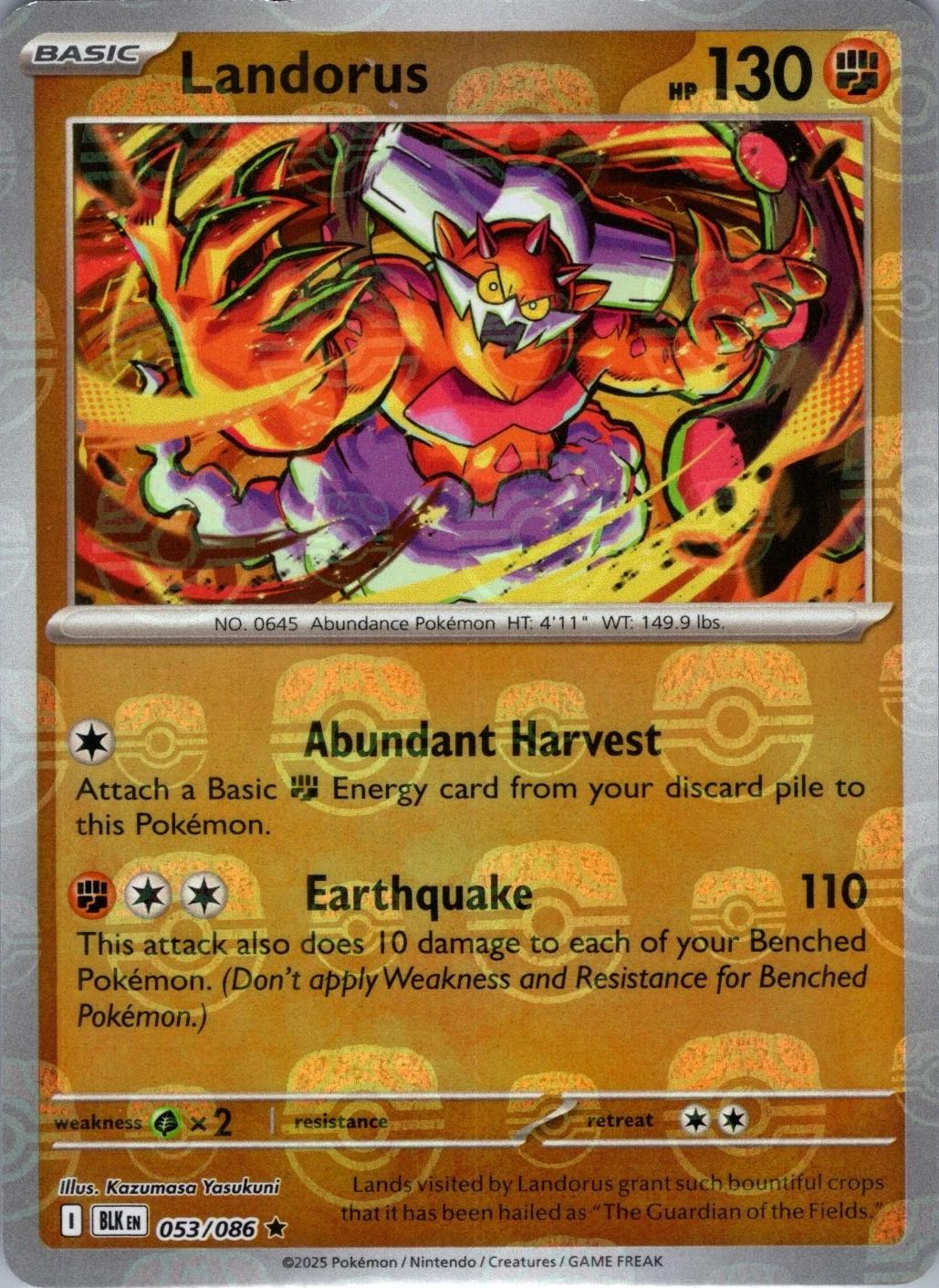 Landorus (Master Ball Pattern) 053/086  - Holofoil SV Black Bolt - Rare