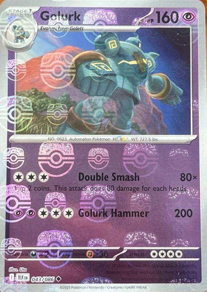 Golurk (Master Ball Pattern) 043/086  - Holofoil SV Black Bolt - Uncommon