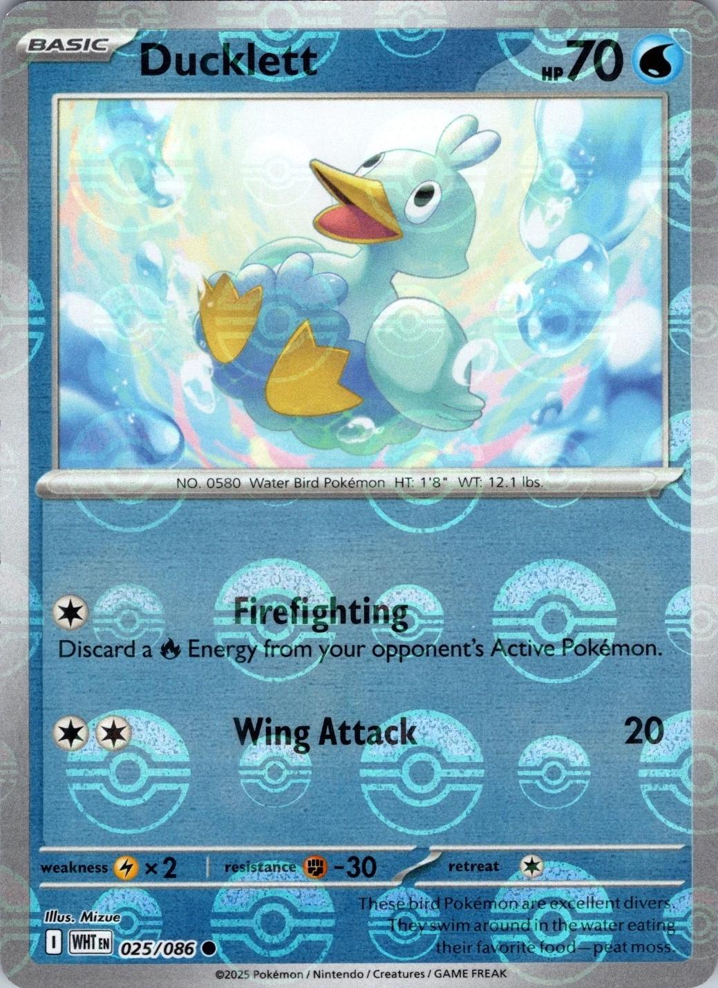 Ducklett (Poke Ball Pattern) 025/086  - Holofoil SV White Flare - Common