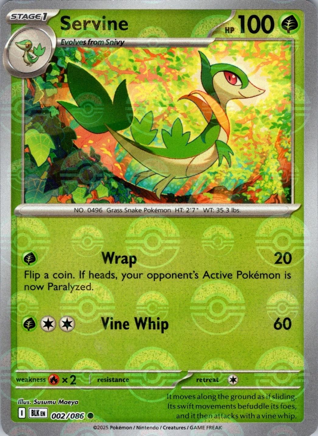 Servine (Poke Ball Pattern) 002/086  - Holofoil SV Black Bolt - Common