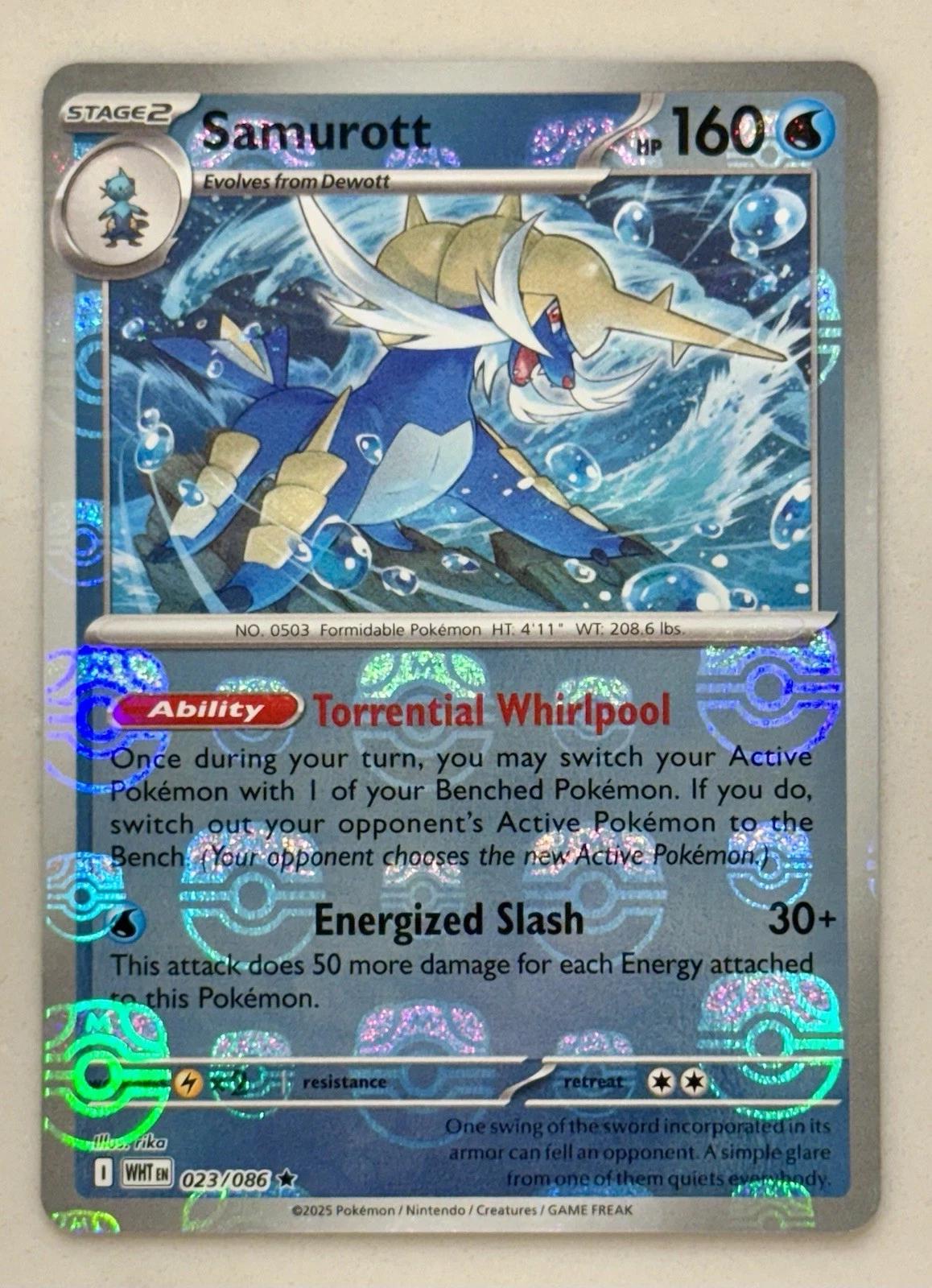 Samurott (Master Ball Pattern) 023/086  - Holofoil SV White Flare - Rare