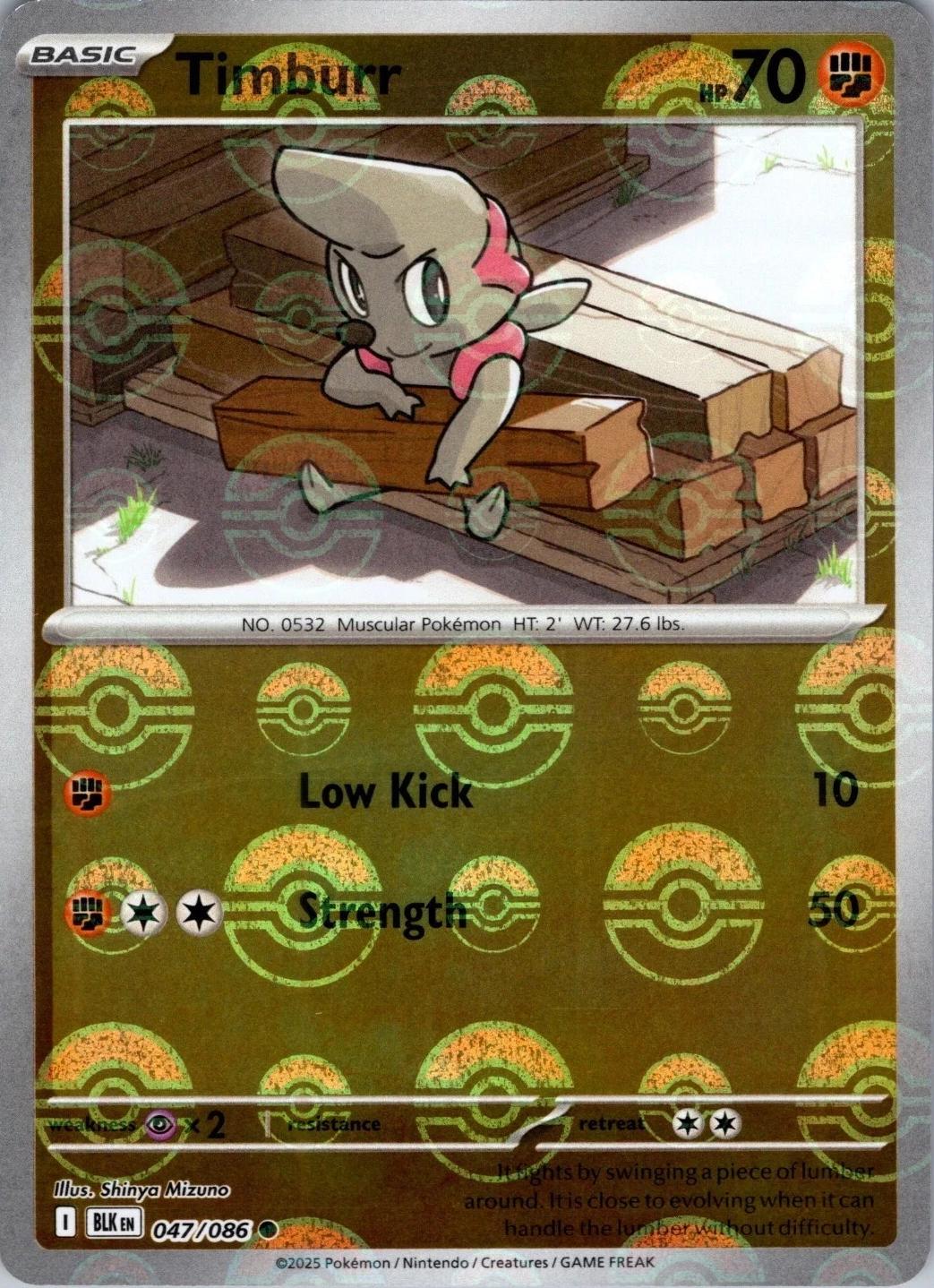 Timburr (Poke Ball Pattern) 047/086  - Holofoil SV Black Bolt - Common