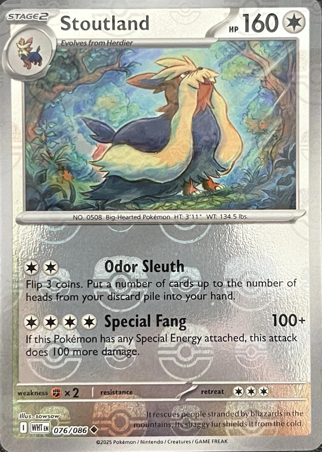 Stoutland (Master Ball Pattern) 076/086  - Holofoil SV White Flare - Uncommon