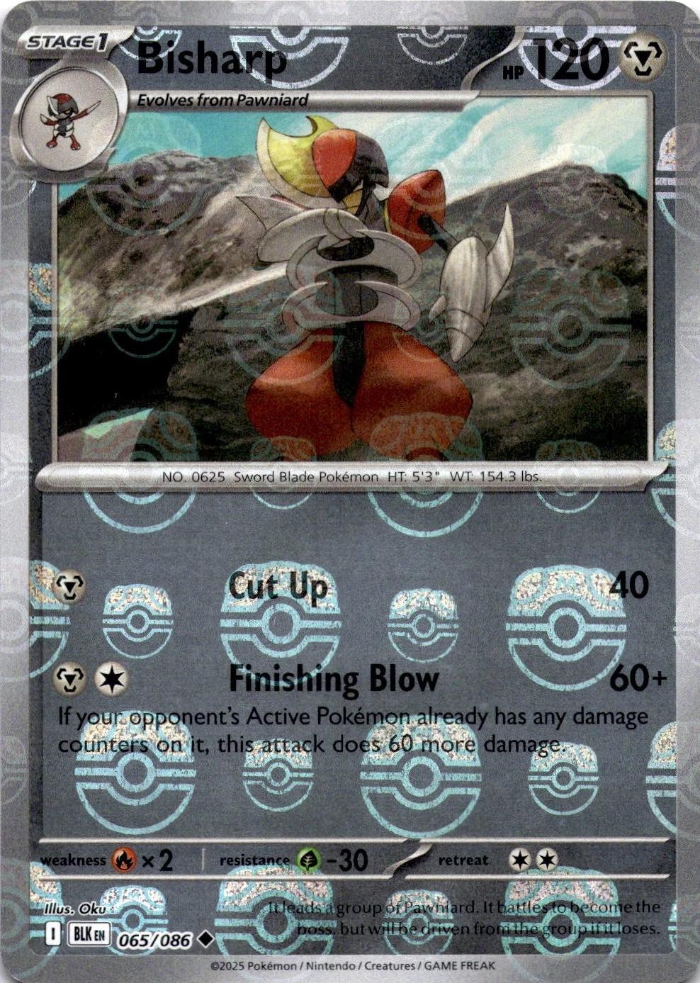 Bisharp (Master Ball Pattern) 065/086  - Holofoil SV Black Bolt - Uncommon