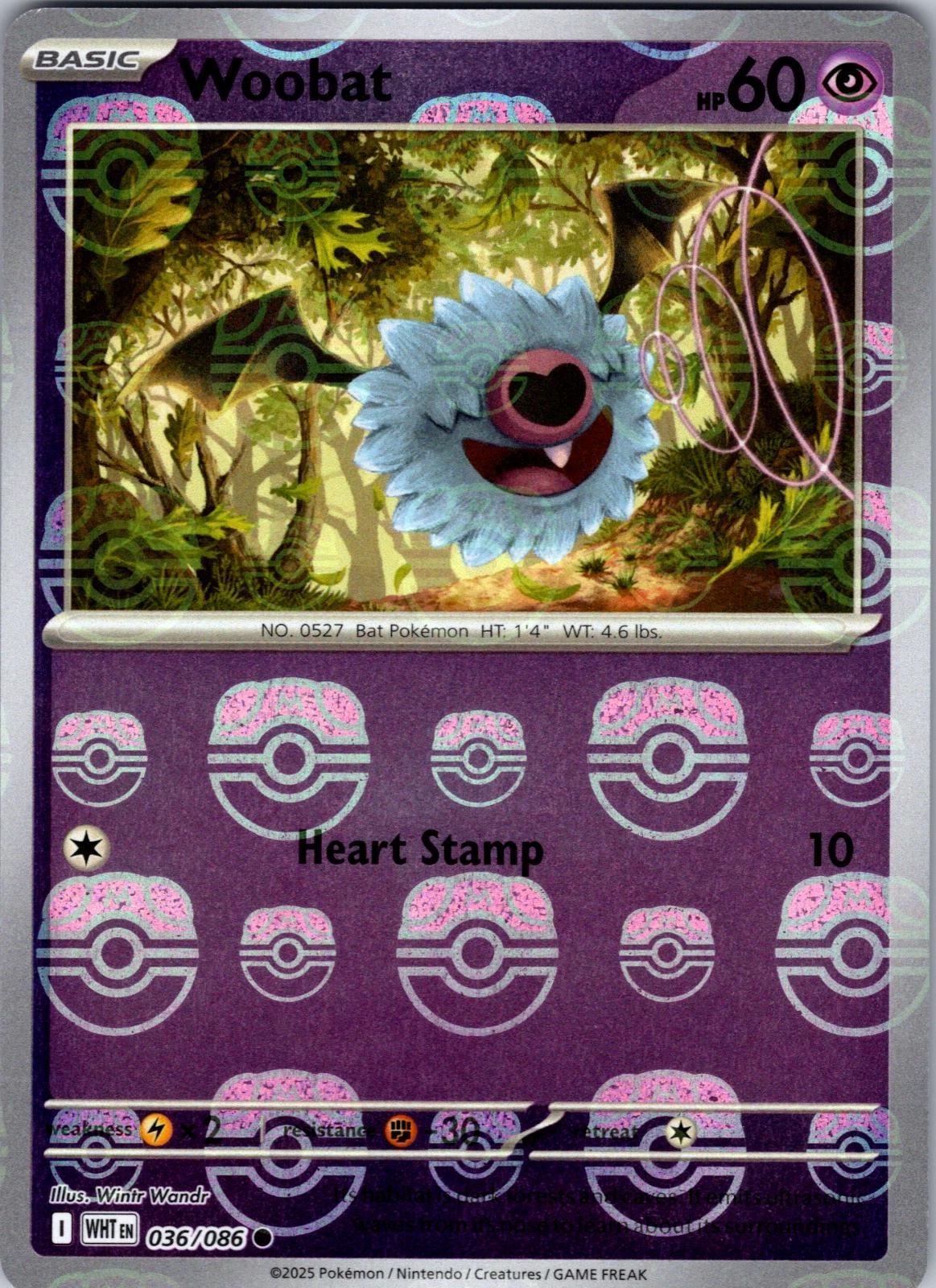 Woobat (Master Ball Pattern) 036/086  - Holofoil SV White Flare - Common