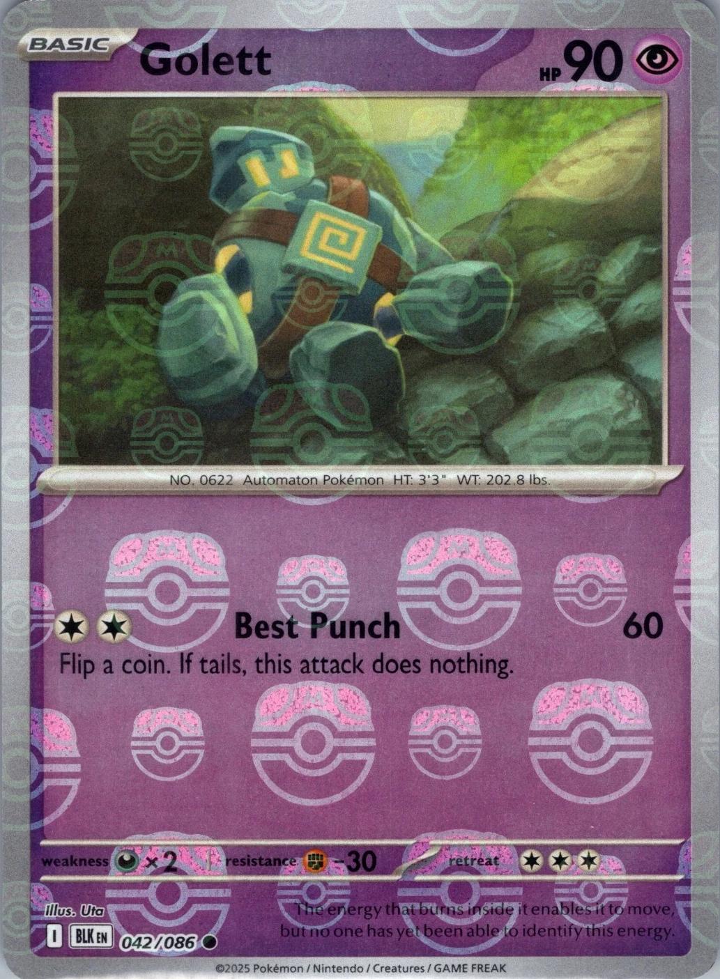 Golett (Master Ball Pattern) 042/086  - Holofoil SV Black Bolt - Common
