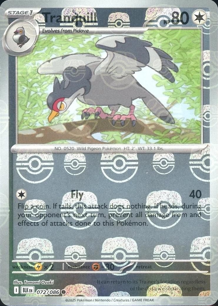 Tranquill (Master Ball Pattern) 072/086  - Holofoil SV Black Bolt - Common