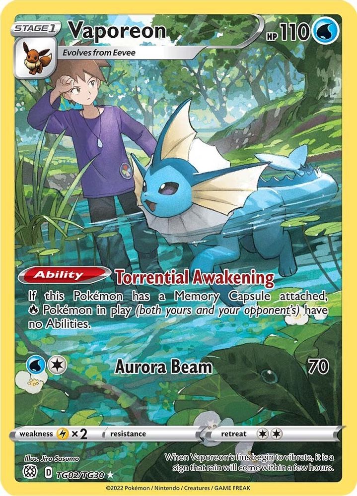 Vaporeon TG02/TG30 - Holofoil SWSH09 Brilliant Stars Trainer Gallery - Ultra Rare