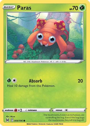 Paras 004/196  - Reverse Holofoil SWSH11 Lost Origin - Common