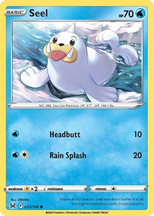 Seel 033/196  - Reverse Holofoil SWSH11 Lost Origin - Common