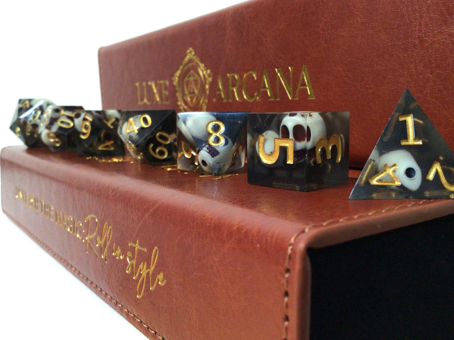 Black Grimace with Gold - Luxe Arcana - RPG Dice Set (7ct)