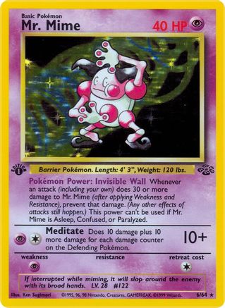 Mr. Mime (6) 006/64  - 1st Edition Holofoil Jungle - Holo Rare
