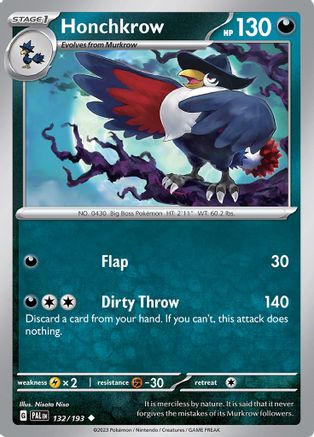 Honchkrow 132/193  - Reverse Holofoil SV02 Paldea Evolved - Uncommon
