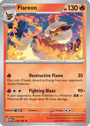 Flareon 136/165  - Holofoil SV Scarlet & Violet 151 - Rare