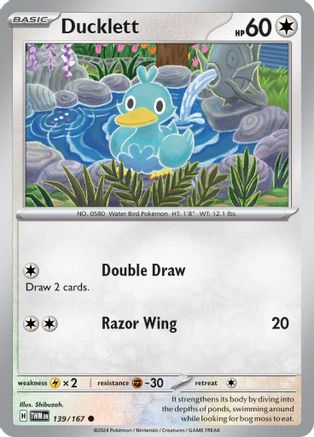 Ducklett 139/167  - Reverse Holofoil SV06 Twilight Masquerade - Common