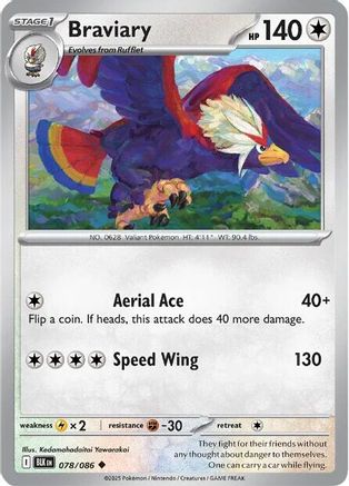 Braviary 078/086  - Reverse Holofoil SV Black Bolt - Uncommon