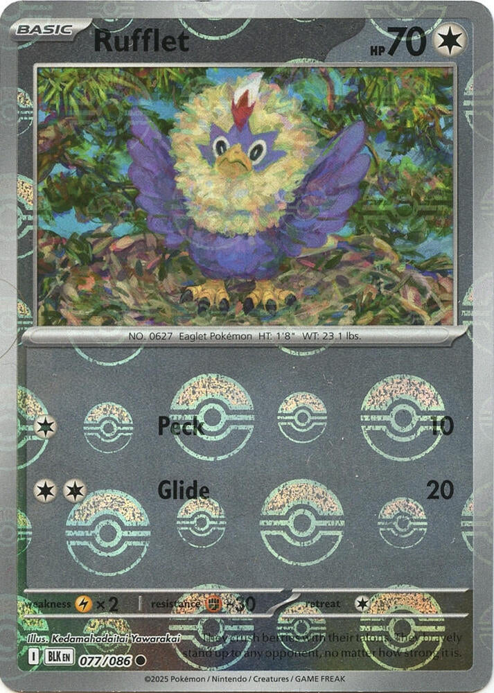 Rufflet (Poke Ball Pattern) 077/086  - Holofoil SV Black Bolt - Common