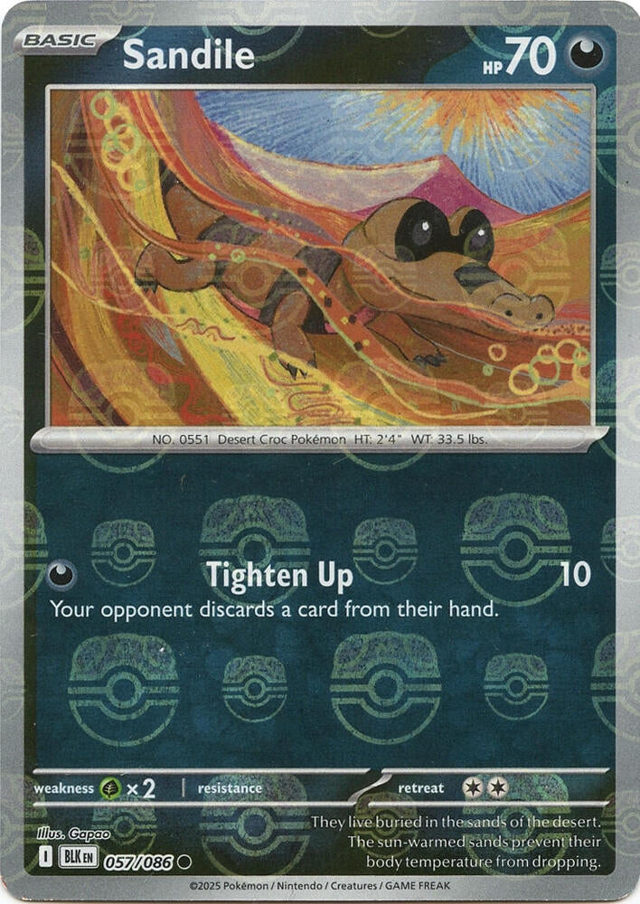 Sandile (Master Ball Pattern) 057/086  - Holofoil SV Black Bolt - Common