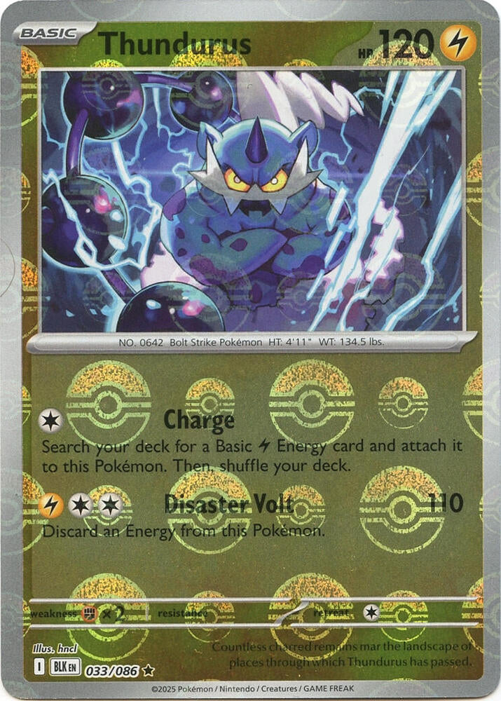 Thundurus (Poke Ball Pattern) 033/086  - Holofoil SV Black Bolt - Rare