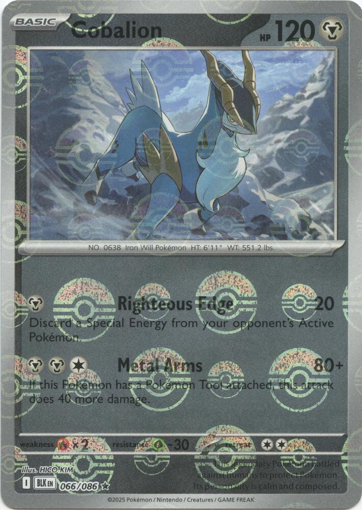 Cobalion (Poke Ball Pattern) 066/086  - Holofoil SV Black Bolt - Rare