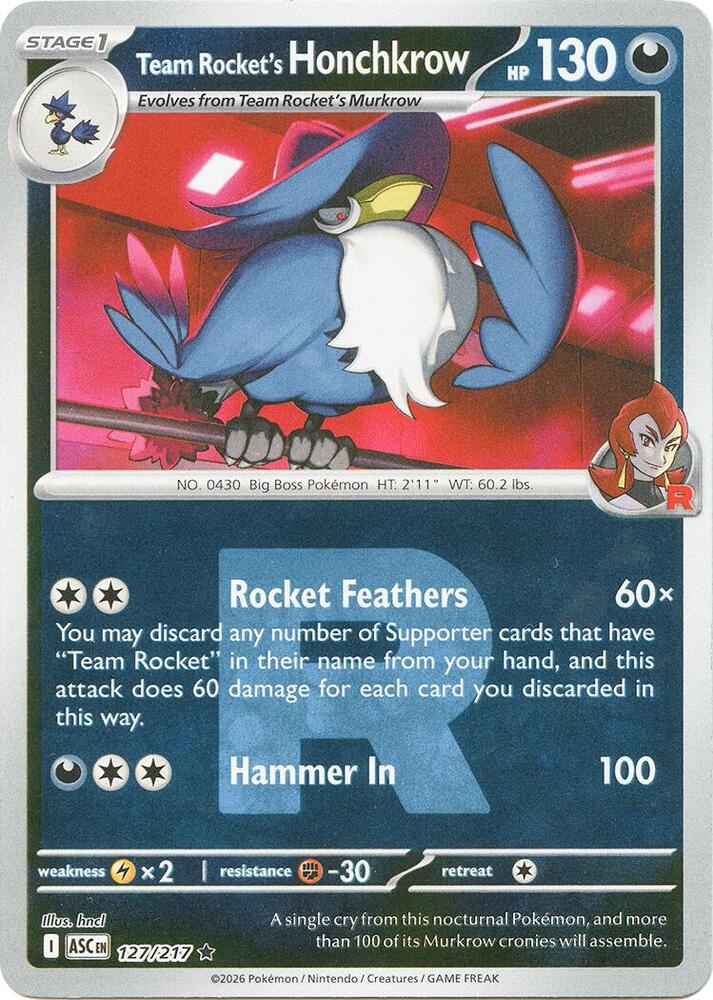 Team Rocket's Honchkrow (Team Rocket) 127  - Reverse Holofoil ME Ascended Heroes - Rare