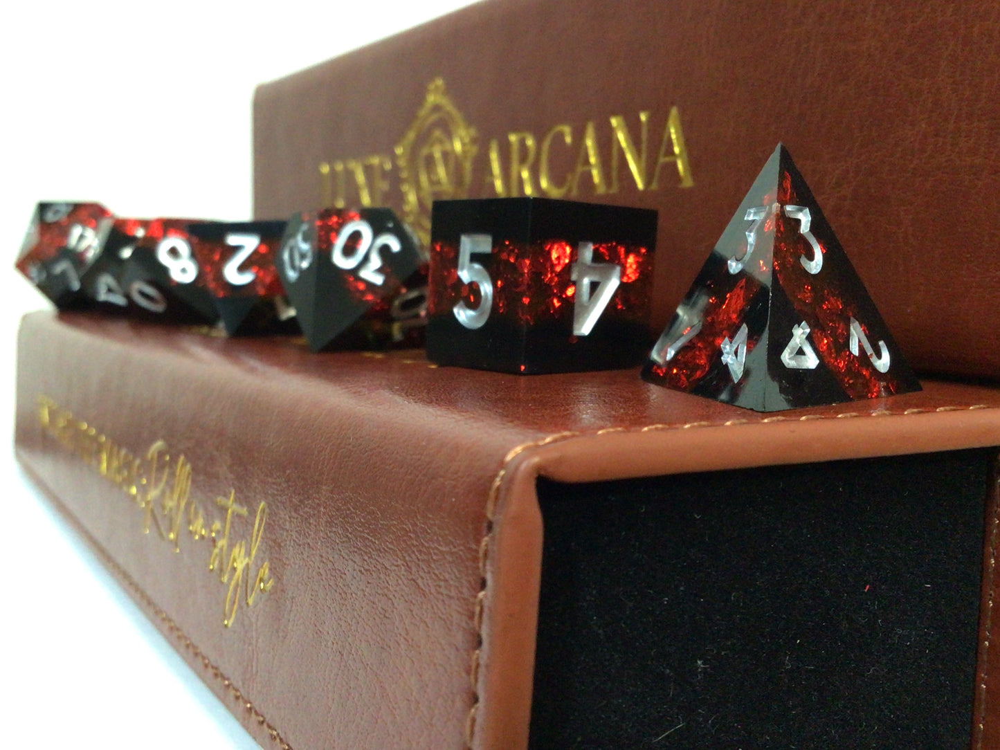 Red Powder Black with Silvery - Luxe Arcana - RPG Dice Set (7ct)