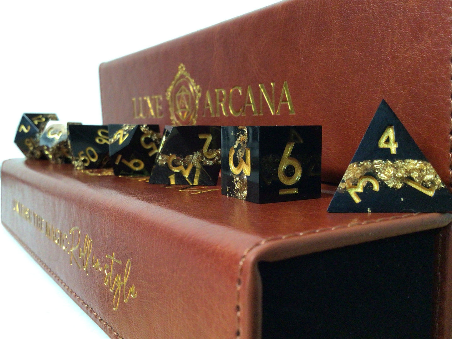 Golden Powder Black with Gold - Luxe Arcana - RPG Dice Set (7ct)