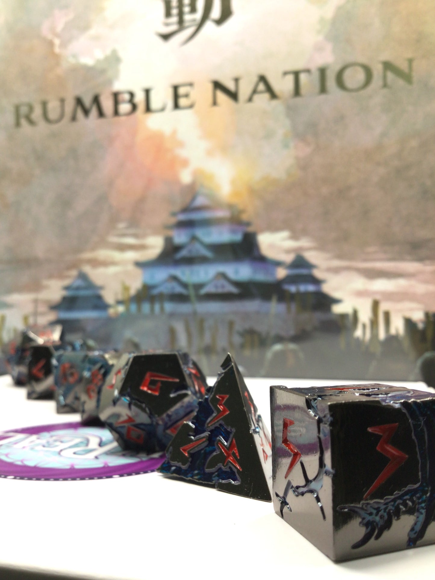 Blue Dragon with Black/Red - Luxe Arcana - Metal RPG Dice Set (7ct)