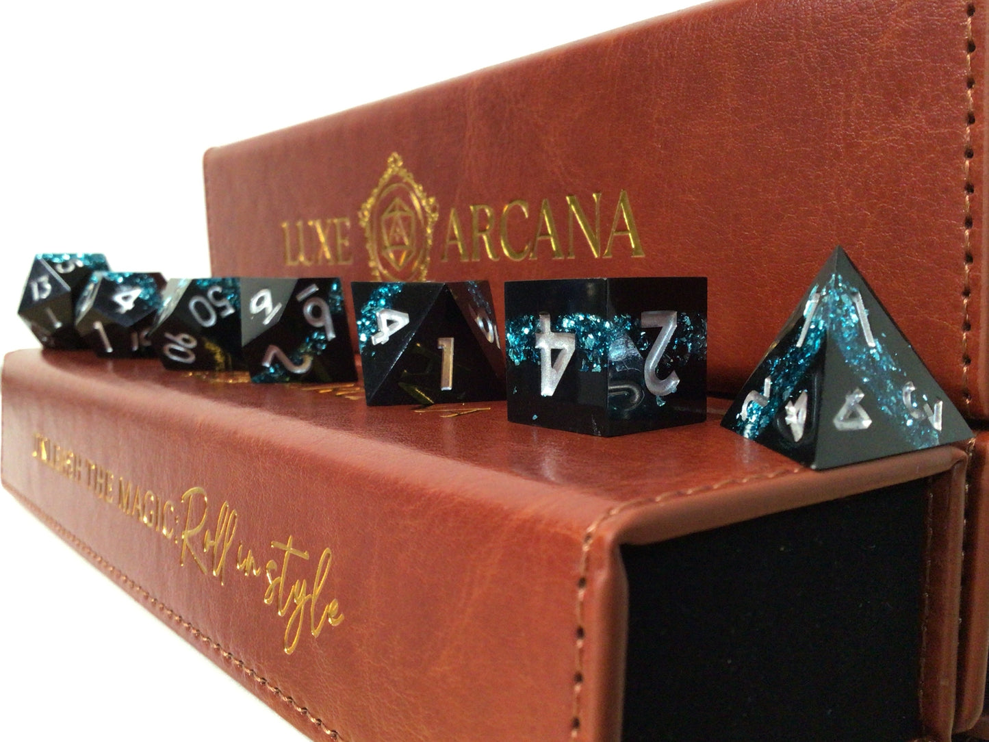 Blue Powder Black with Silvery - Luxe Arcana - RPG Dice Set (7ct)