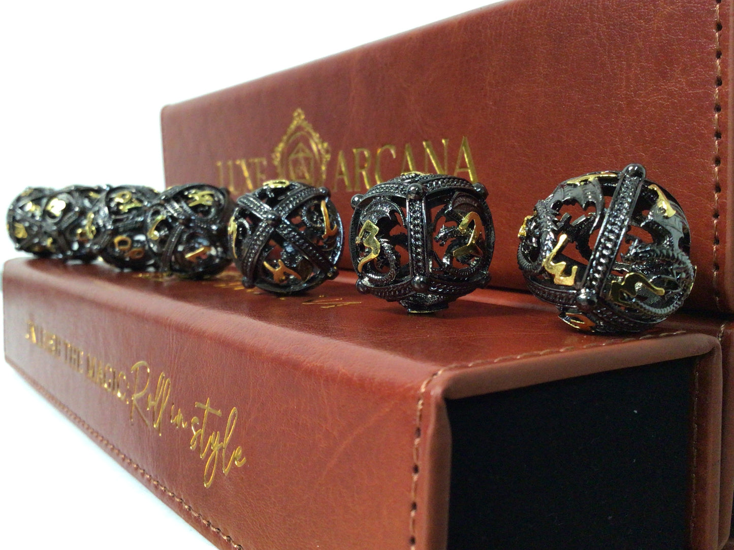 Black with Gold - Luxe Arcana - Hollow Metal RPG Dice Set (7ct)