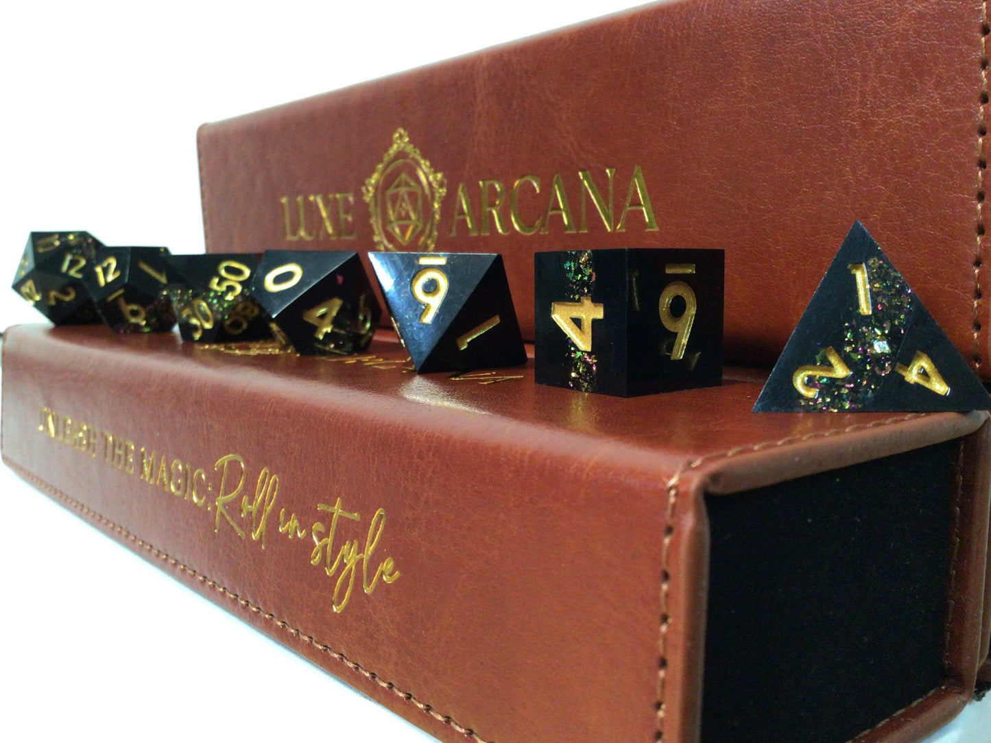Red Powder Black with Gold - Luxe Arcana - RPG Dice Set (7ct)